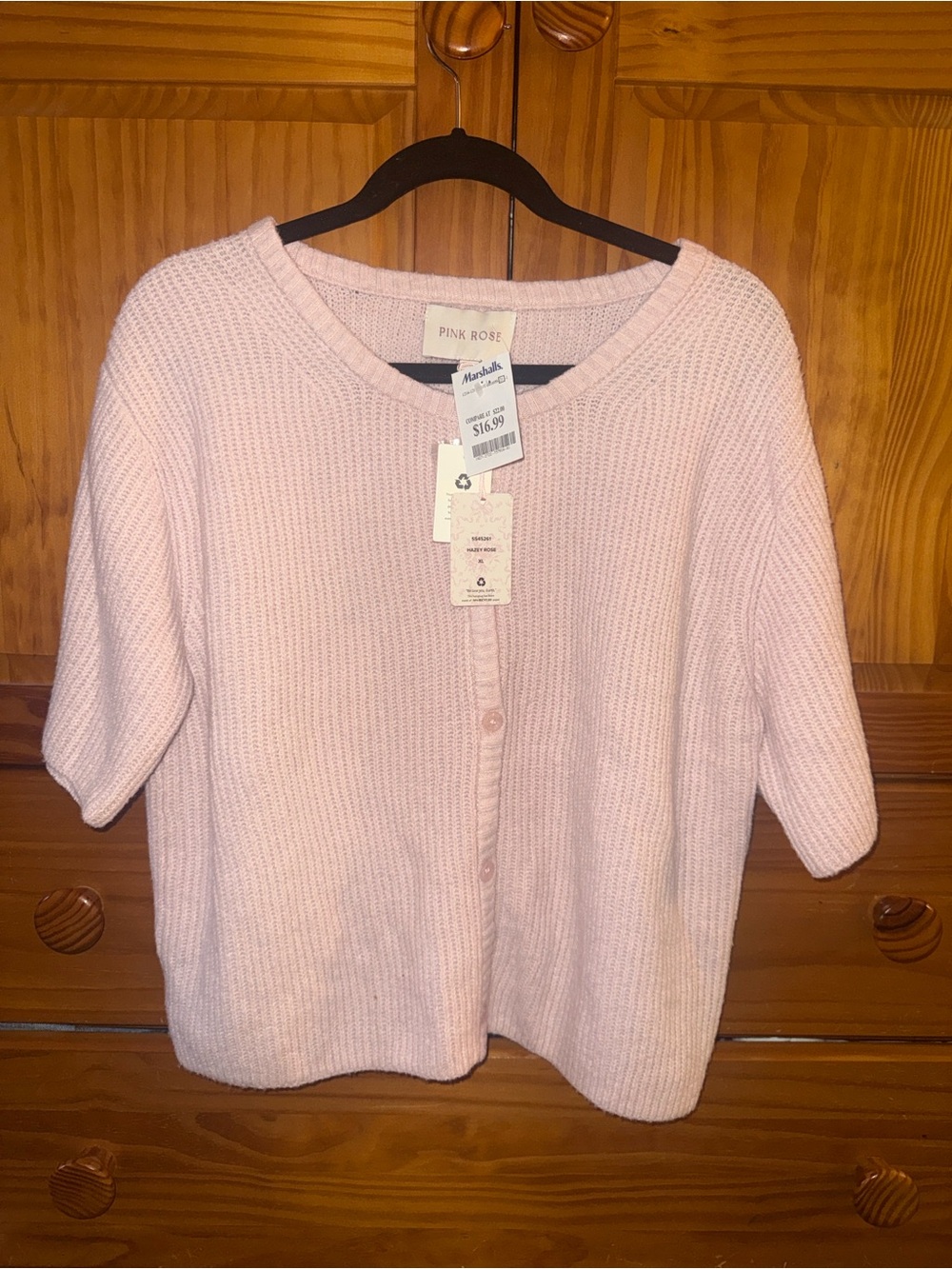 Pink Rose Pastel Pink Short-Sleeve Button Cardigan